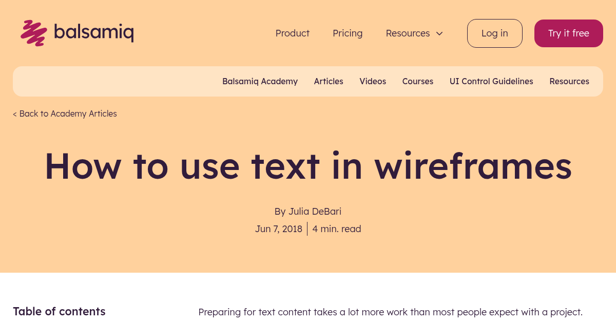 How To Use Text In Wireframes Wireframing Academy Balsamiq