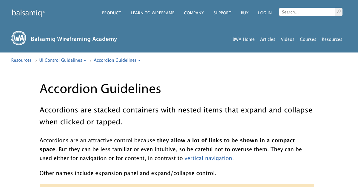 Accordion Guidelines Wireframing Academy Balsamiq