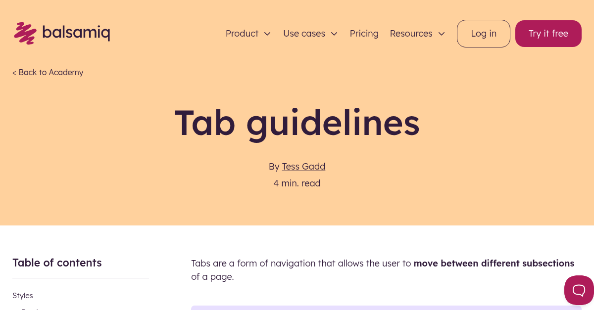 Tab guidelines