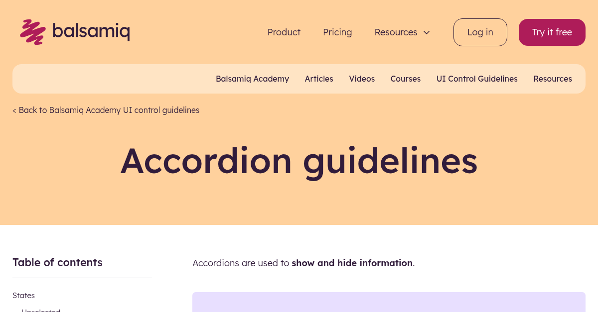 Accordion Guidelines Wireframing Academy Balsamiq