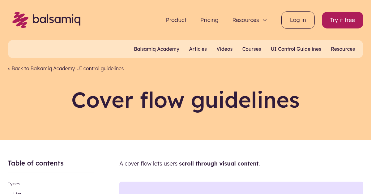 Cover Flow Guidelines Wireframing Academy Balsamiq