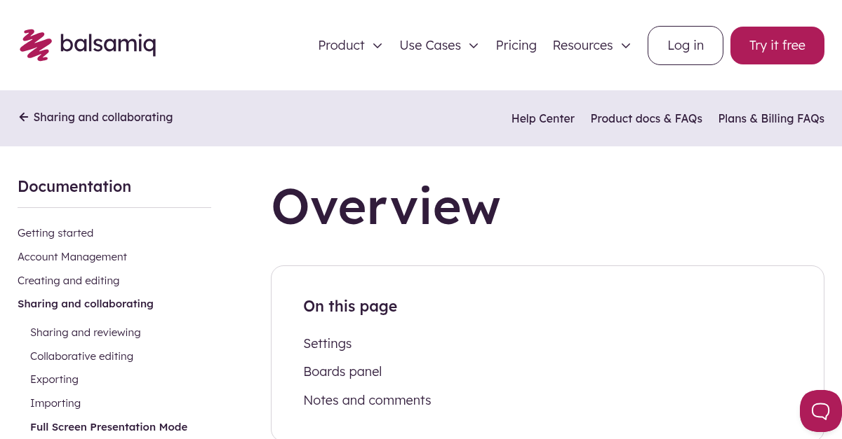 Full-screen presentation mode overview in Balsamiq - Balsamiq documentation