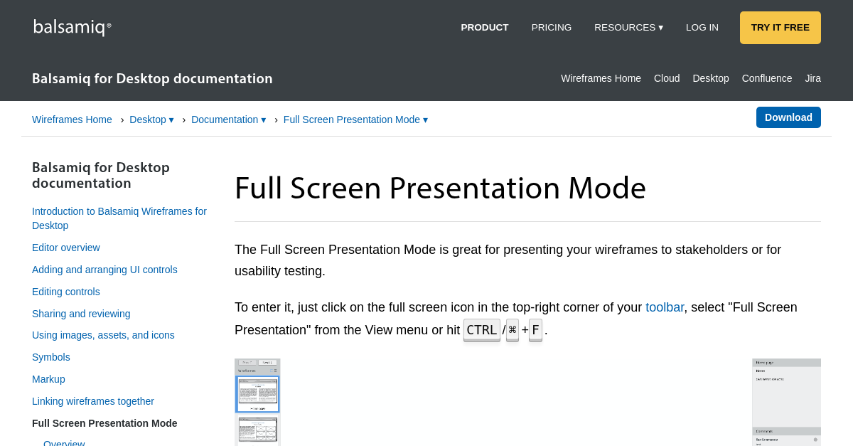 Full Screen Presentation Mode Balsamiq for Desktop Documentation