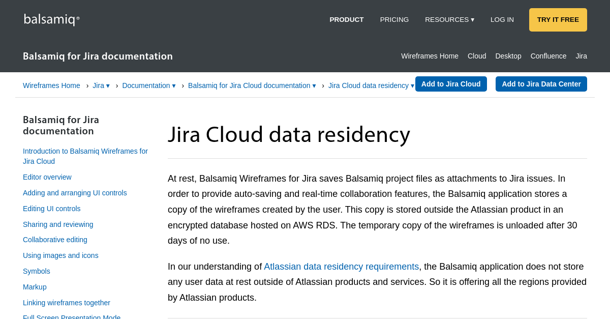 Jira Cloud data residency Balsamiq for Jira documentation Balsamiq
