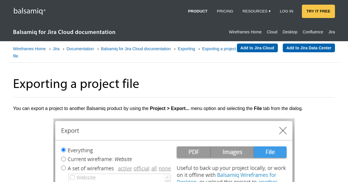 Exporting a Project File Balsamiq for Jira Cloud Documentation Balsamiq